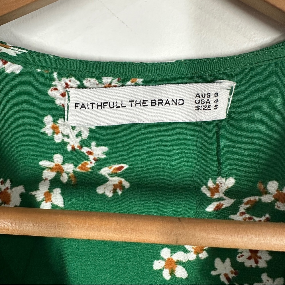 Faithfull the Brand Green Floral Mira Wrap Mini Dress Small - Picture 3 of 6